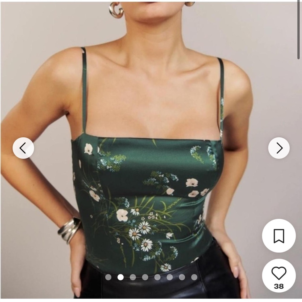 Reformation Overland Silk Top Green Floral